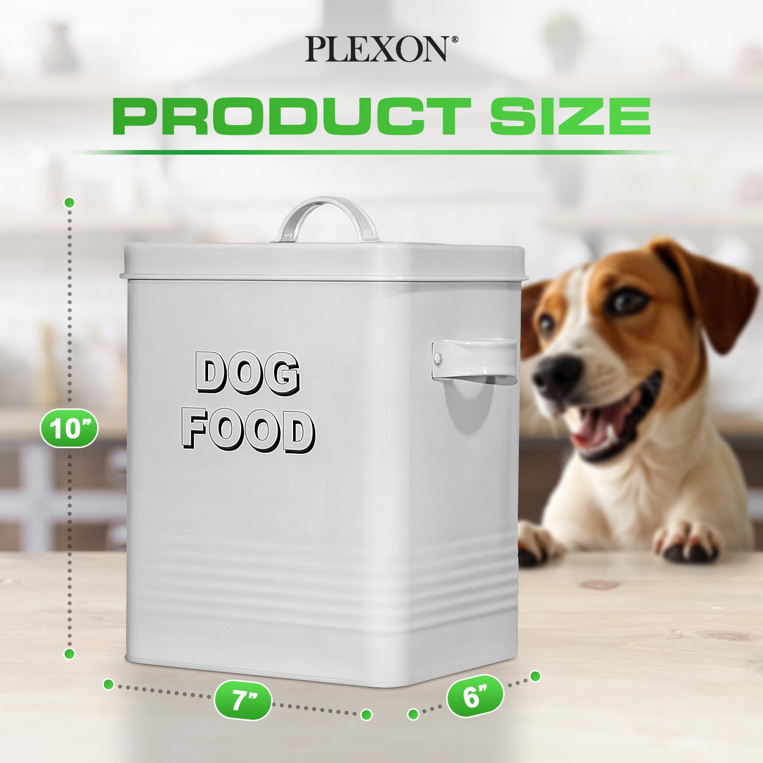 5 lb Square White Metal Pet Food Storage Container with Handles and Scoop