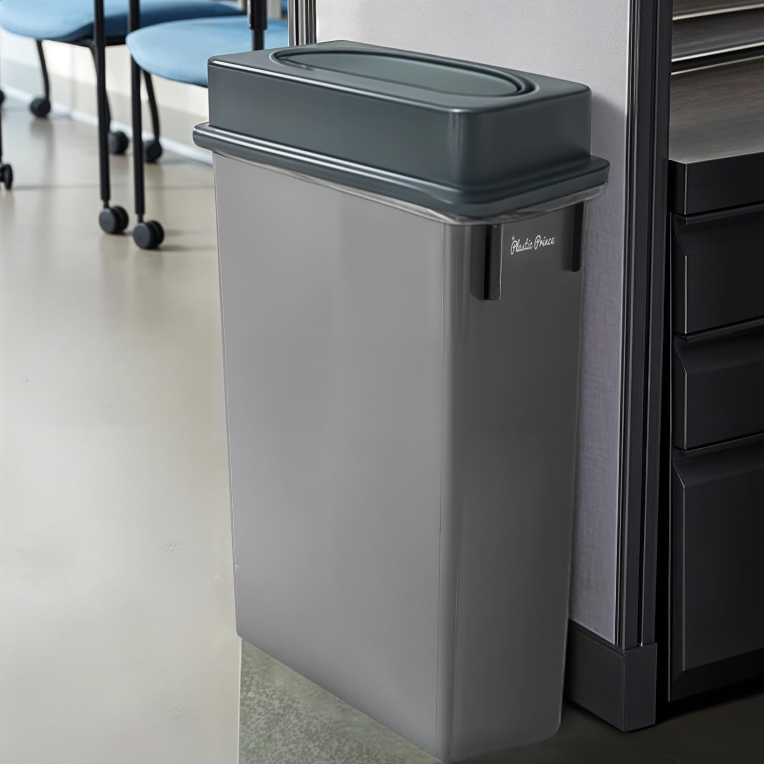 Plastic Prince 23 Gallon Slim Trash Can with Swing Lid Commercial Gray Rectangular Garbage Can with Drop Shot Lid Waste Bin with Double Flip Top for Restaurant Home Kitchen Office