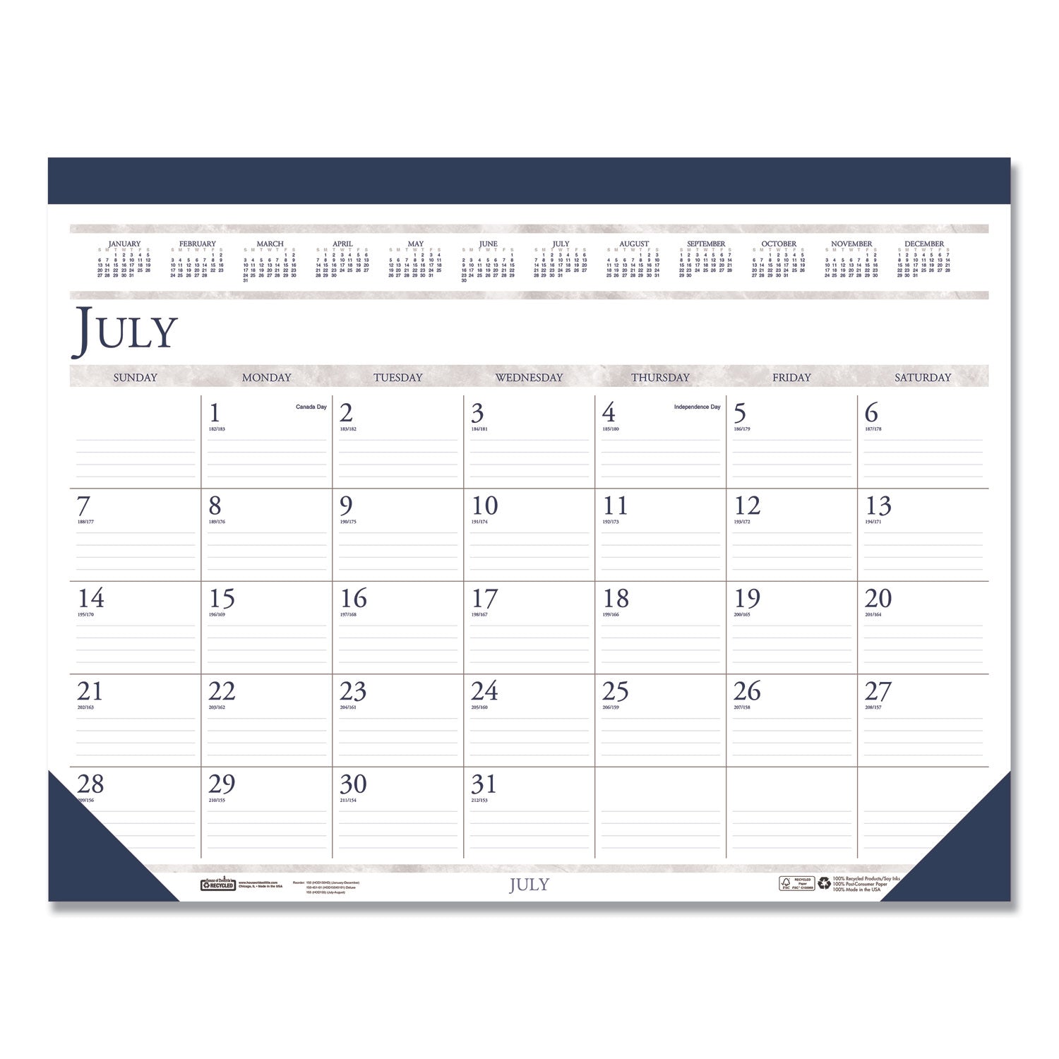 recycled-academic-desk-pad-calendar-185-x-13-white-blue-sheets-blue-binding-corners-14-month-july-to-aug-2023-to-2024_hod1556 - 2