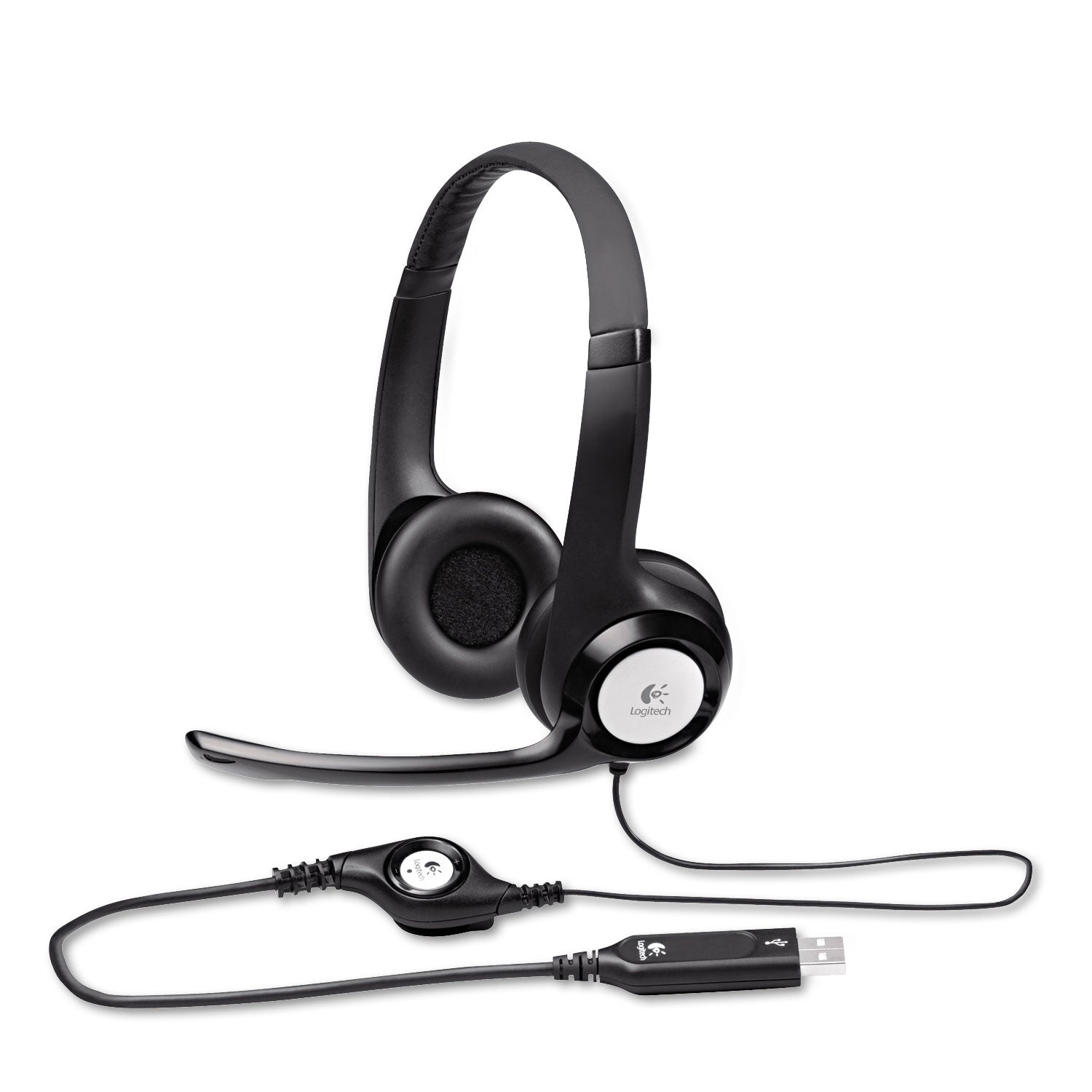 H390 Binaural Over The Head USB Headset with Noise-Canceling Microphone, Black - 