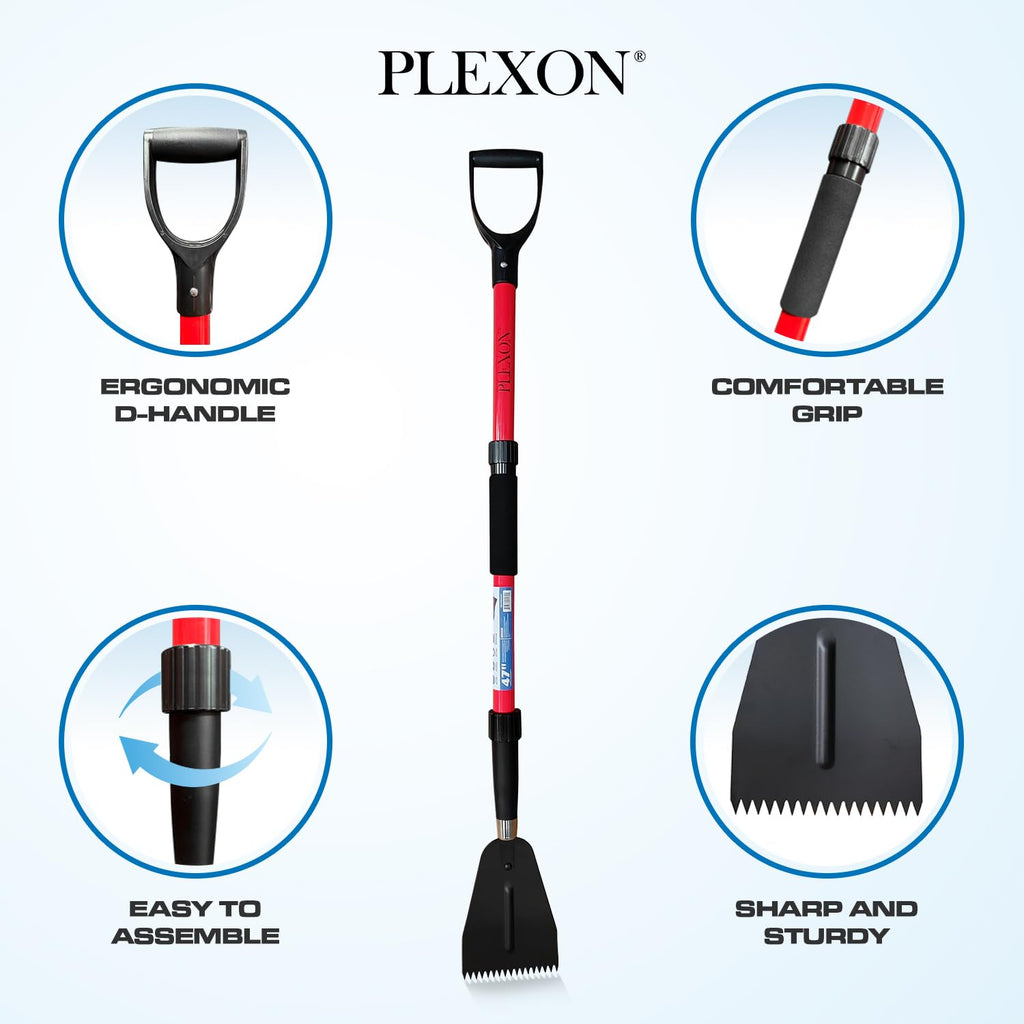 47" Snow Pusher & Ice Scraper Set with 2-piece Fiberglass Handle & Plastic D-Grip, 18" Wide Blade