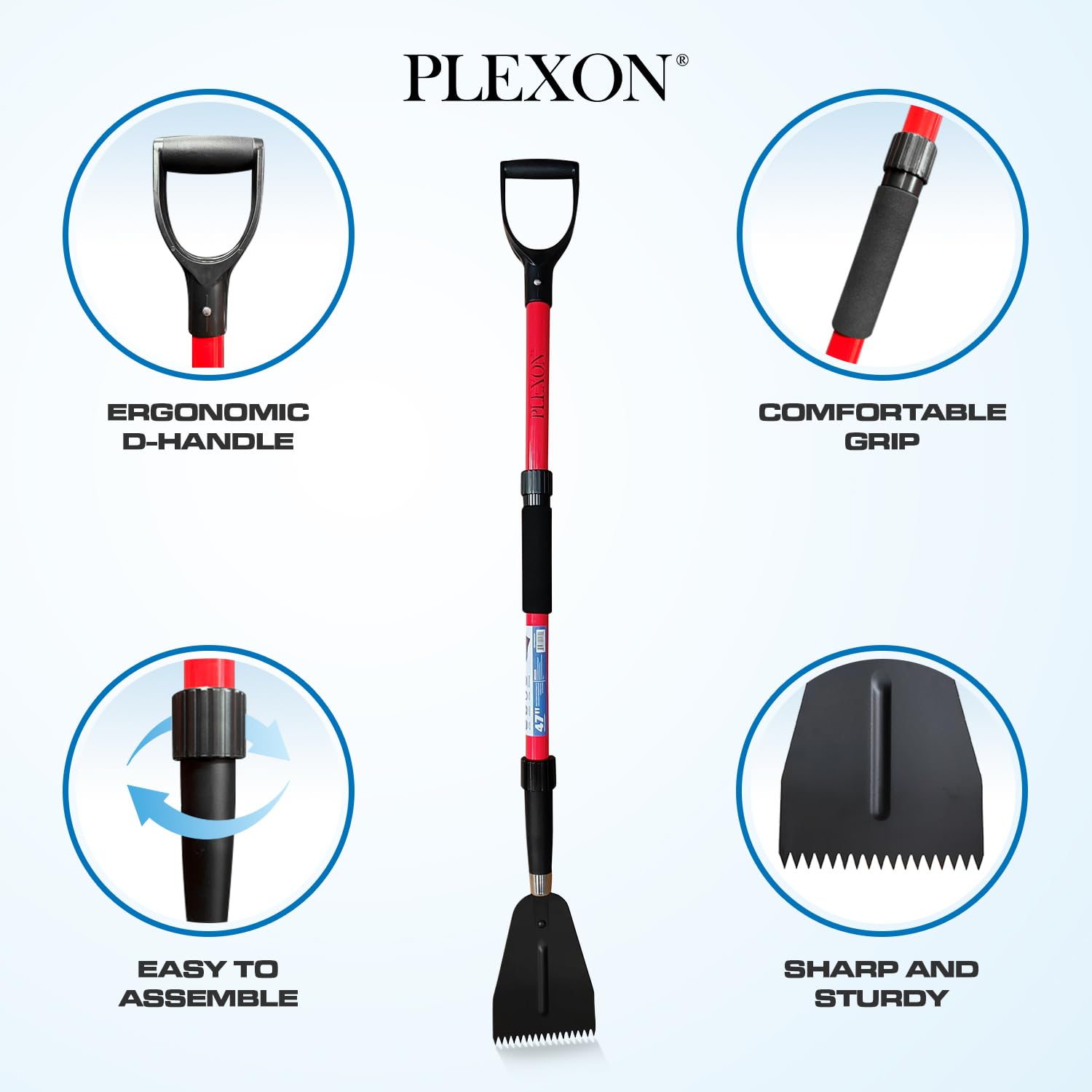 47" Snow Pusher & Ice Scraper Set with 2-piece Fiberglass Handle & Plastic D-Grip, 18" Wide Blade