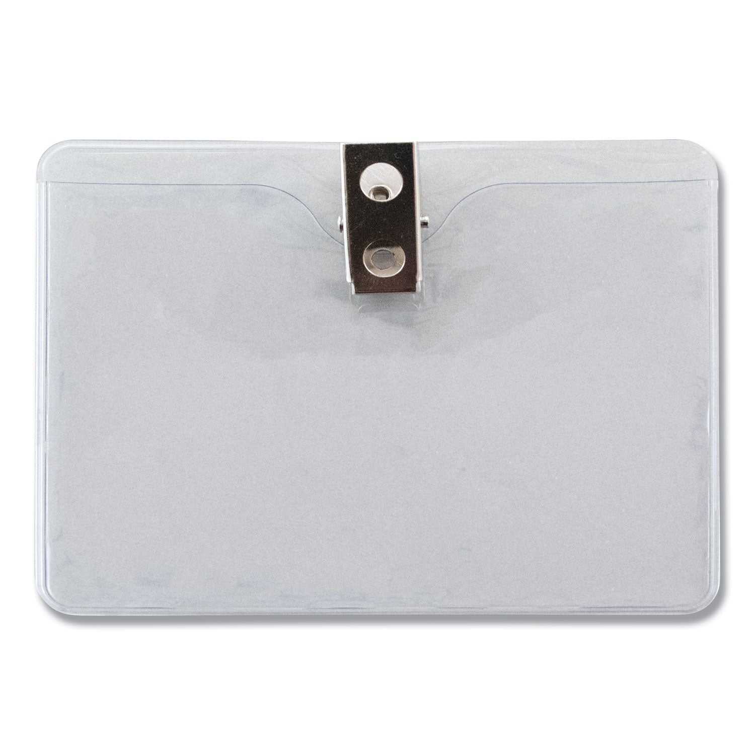 ID Badge Holders with Clip, Horizontal, Clear 4.13" x 3.38" Holder, 3.75" x 2.75" Insert, 50/Pack - 
