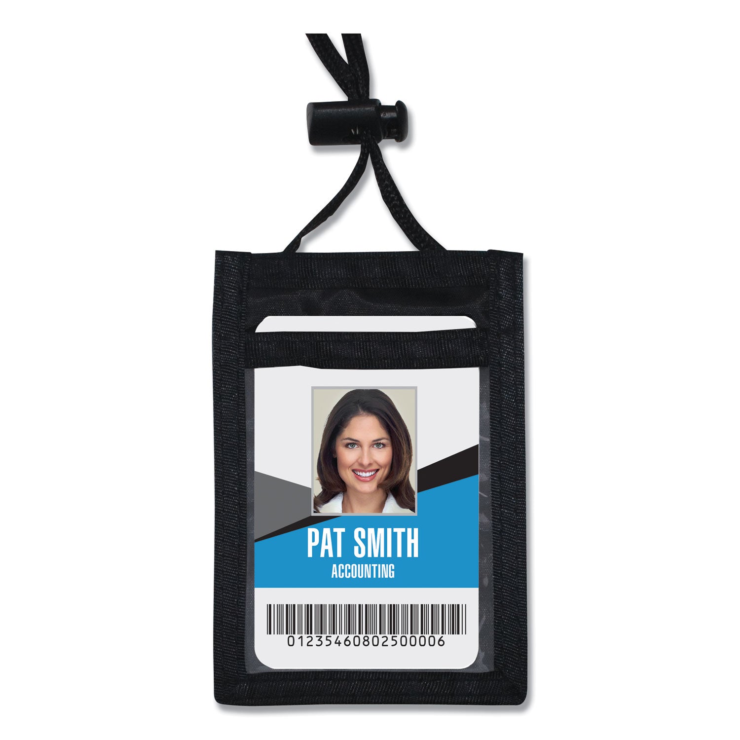 ID Badge Holders with Convention Neck Pouch, Vertical, Black/Clear 3.25" x 5" Holder, 2.38" x 3.5" Insert, 48" Cord, 12/Pack - 