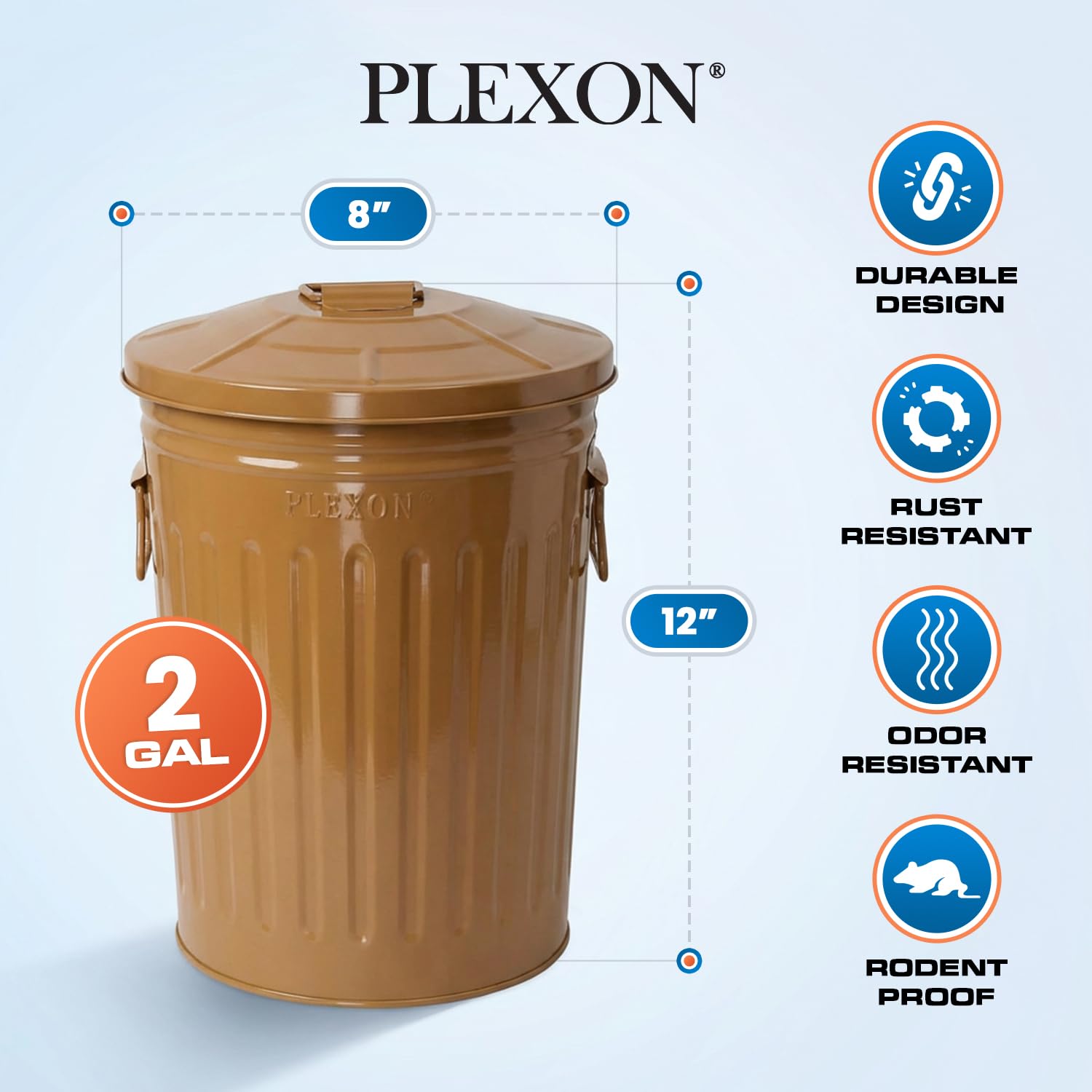 Plexon 2 Gallon Small Metal Trash Can with Lid Bathroom Garbage Can with Lid Bathroom Trash Can for Bedroom Office Kitchen Indoor Waste Basket, Round Powder Coated Copper