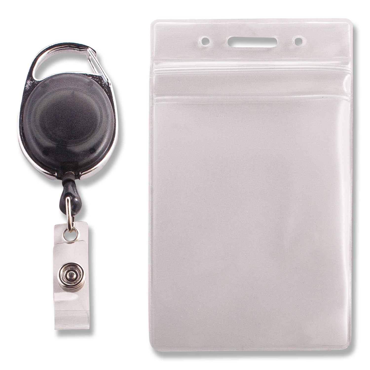 Resealable Badge Holder Combo Pack with Badge Reel, 30" Cord, Vertical, Frost 2.68" x 5" Holder, 2.38" x 3.75" Insert, 10/PK