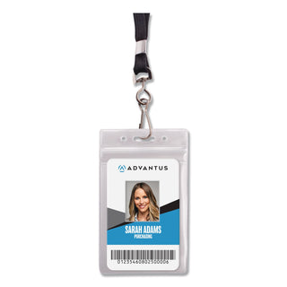 Resealable Badge Holders Combo Pack, 36" Lanyard, Vertical, Transparent Frost 3.68" x 5" Holder, 2.38" x 3.75" Insert, 20/PK