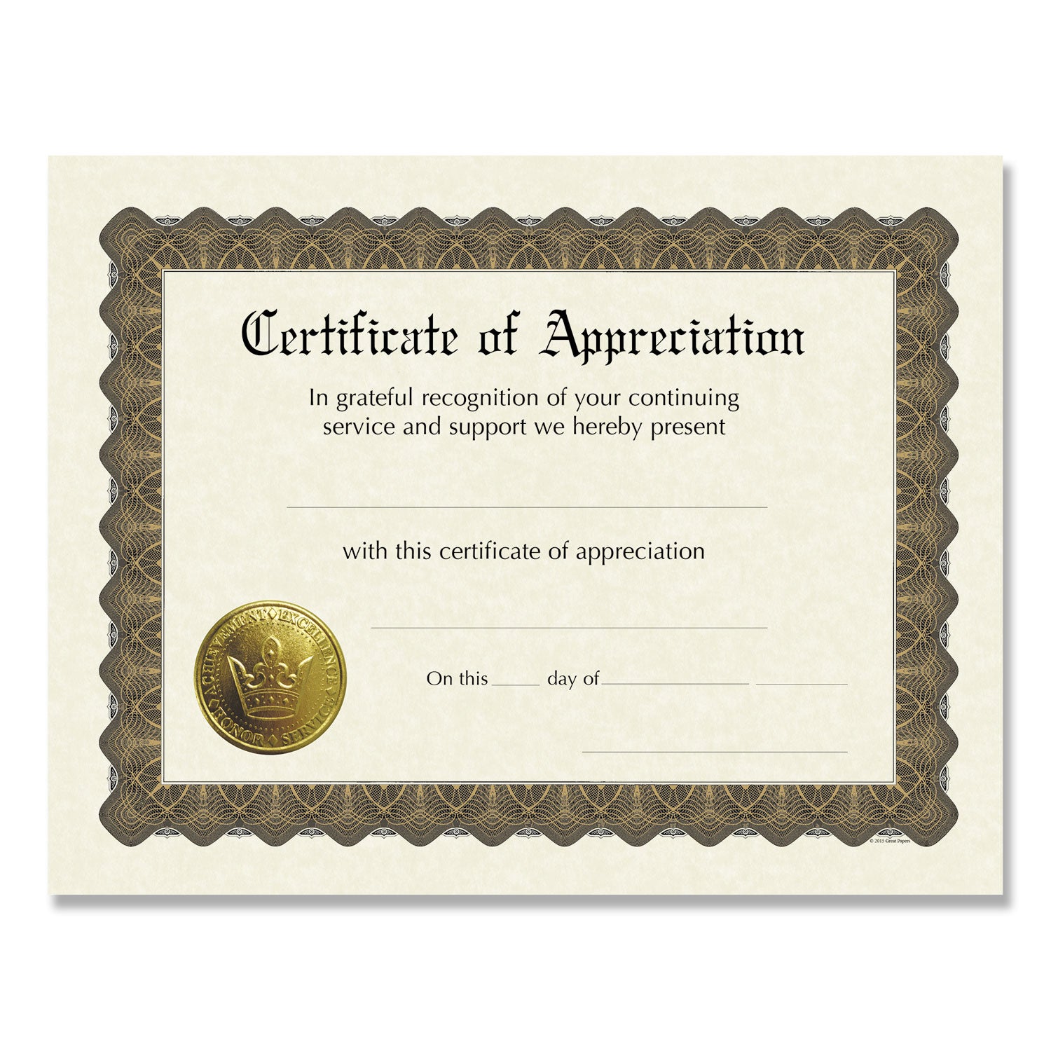 ready-to-use-certificates-appreciation-11-x-85-ivory-brown-gold-colors-with-brown-border-6-pack_cos930000 - 1