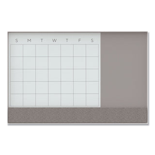 3N1 Magnetic Glass Dry Erase Combo Board, 47 x 35, Month View, Gray/White Surface, White Aluminum Frame