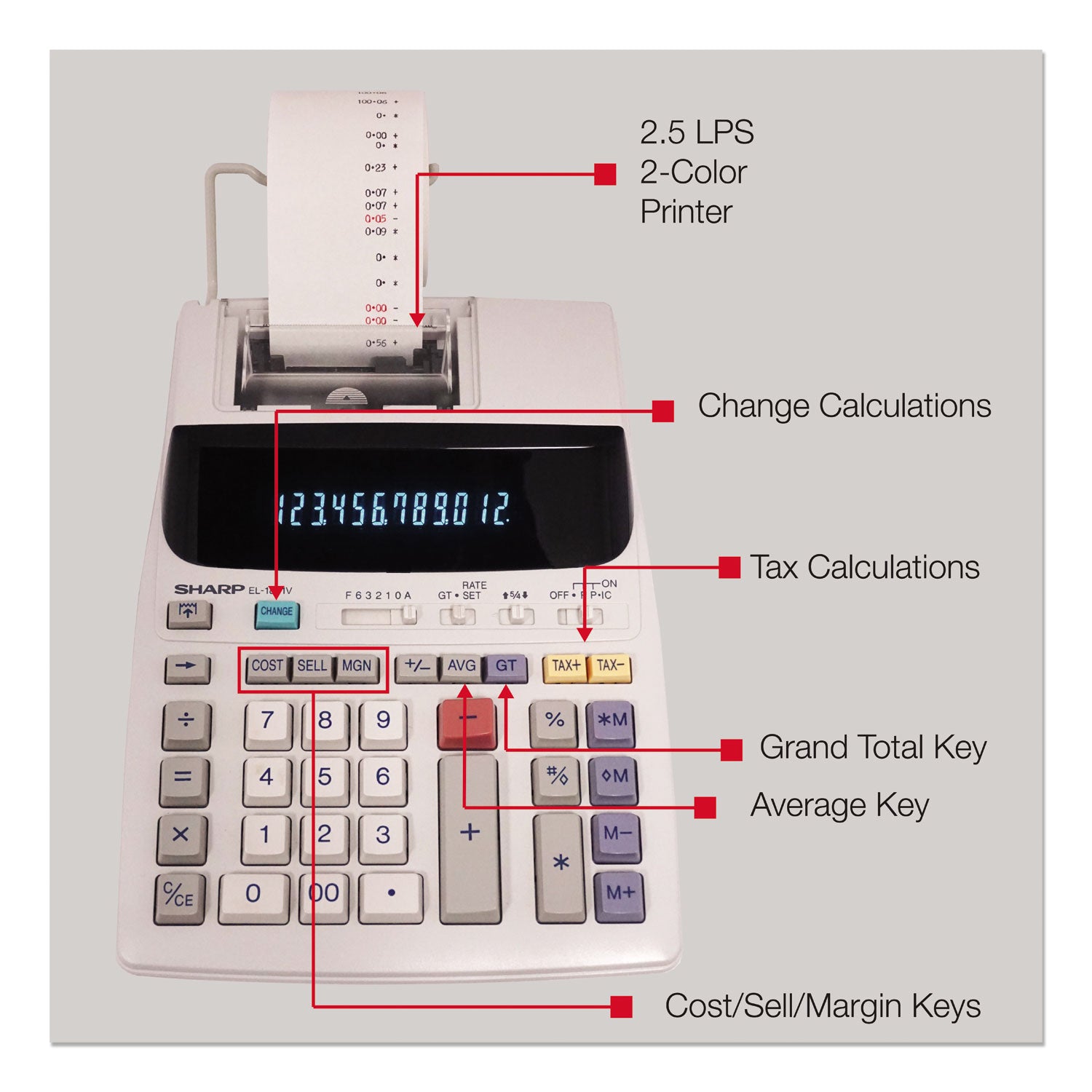 EL-1801V Two-Color Printing Calculator, Black/Red Print, 2.1 Lines/Sec - 