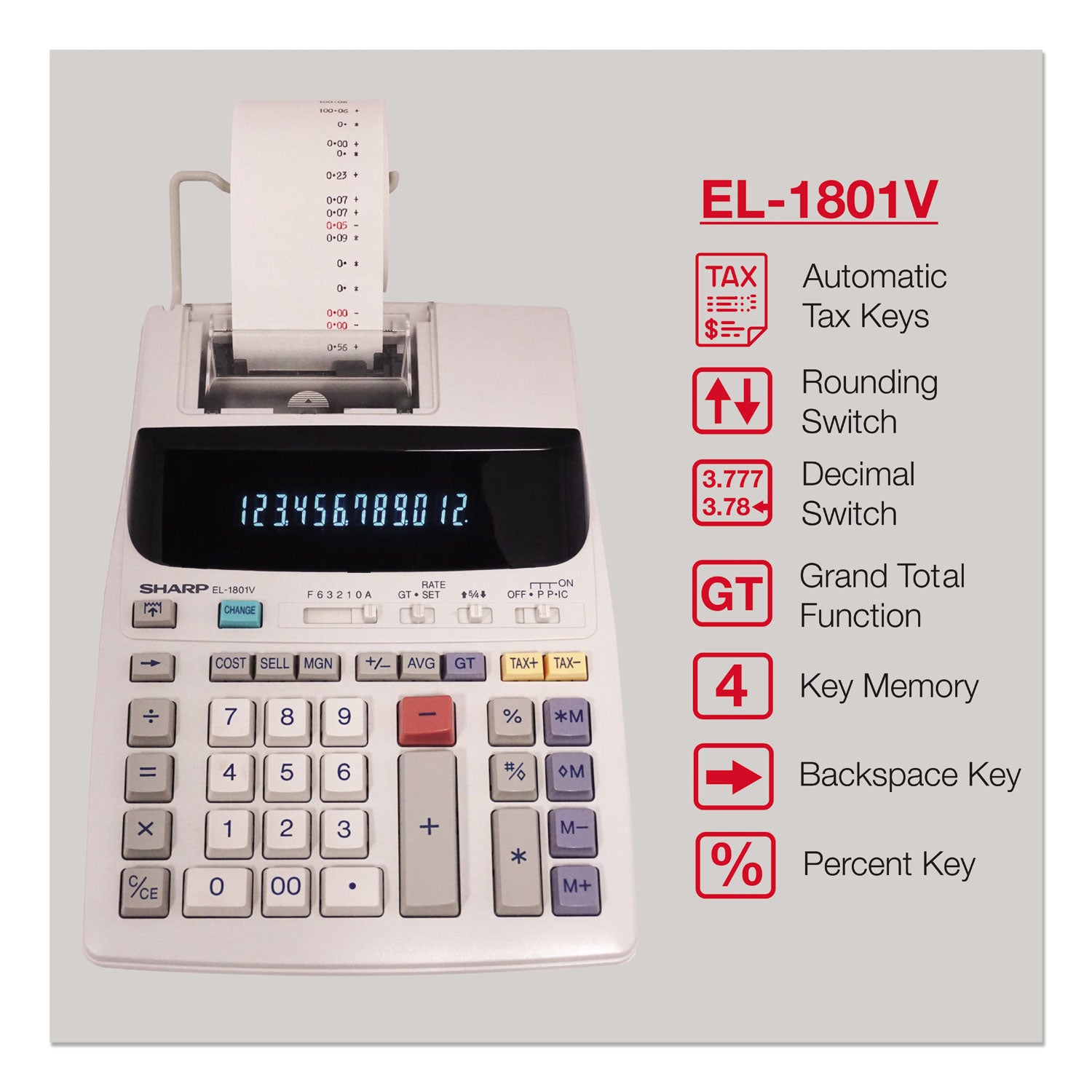 EL-1801V Two-Color Printing Calculator, Black/Red Print, 2.1 Lines/Sec - 