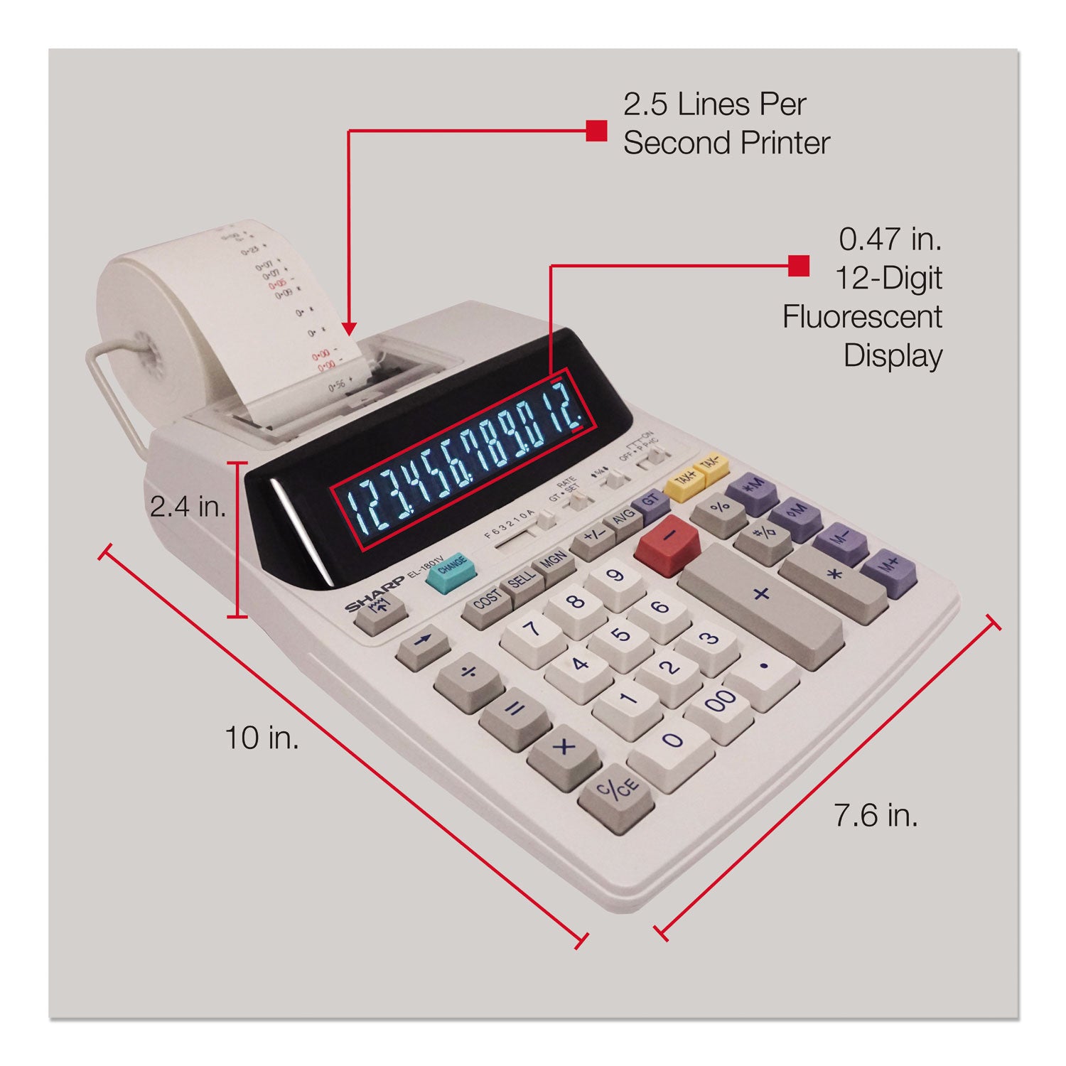 EL-1801V Two-Color Printing Calculator, Black/Red Print, 2.1 Lines/Sec - 