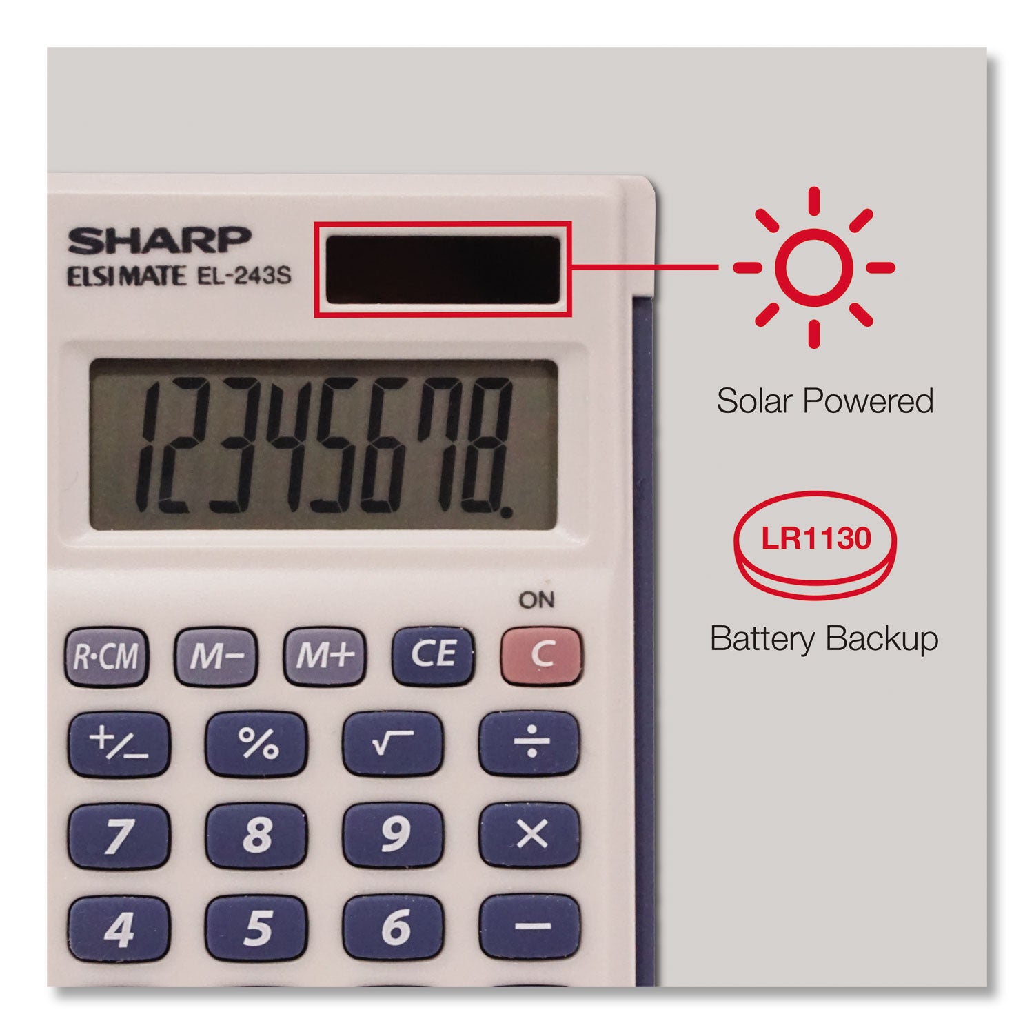 EL-243SB Solar Pocket Calculator, 8-Digit LCD - 