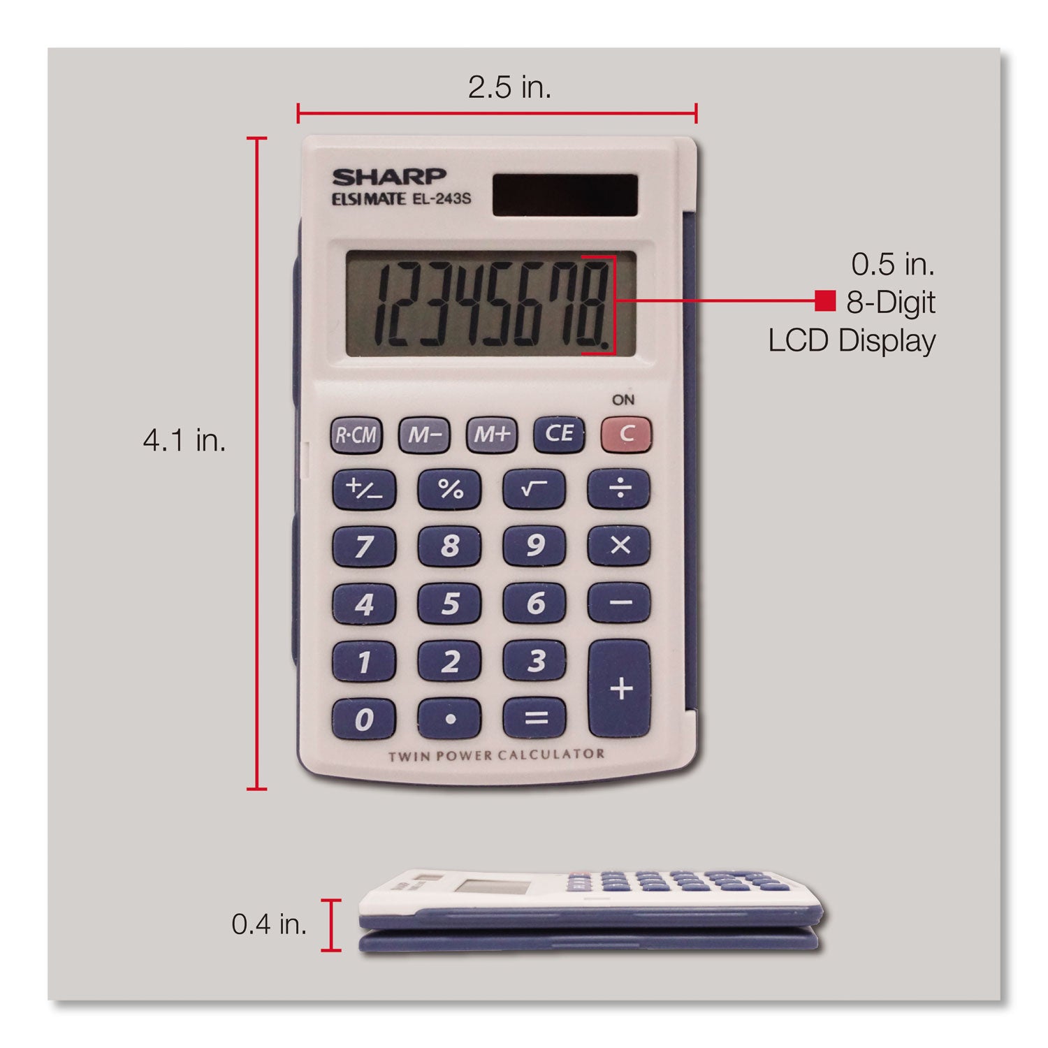 EL-243SB Solar Pocket Calculator, 8-Digit LCD - 