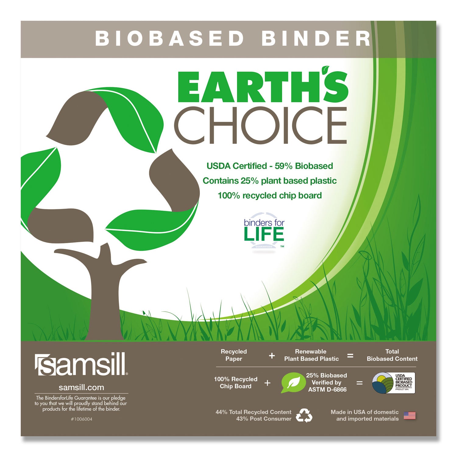 Earth's Choice Plant-Based D-Ring View Binder, 3 Rings, 2" Capacity, 11 x 8.5, White - 