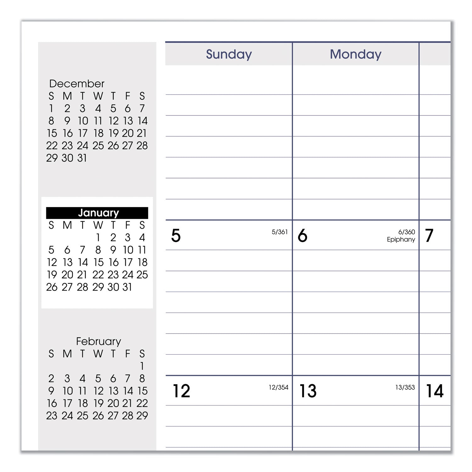 DayMinder Monthly Planner, Ruled Blocks, 12 x 8, Black Cover, 14-Month (Dec to Jan): 2023 to 2025