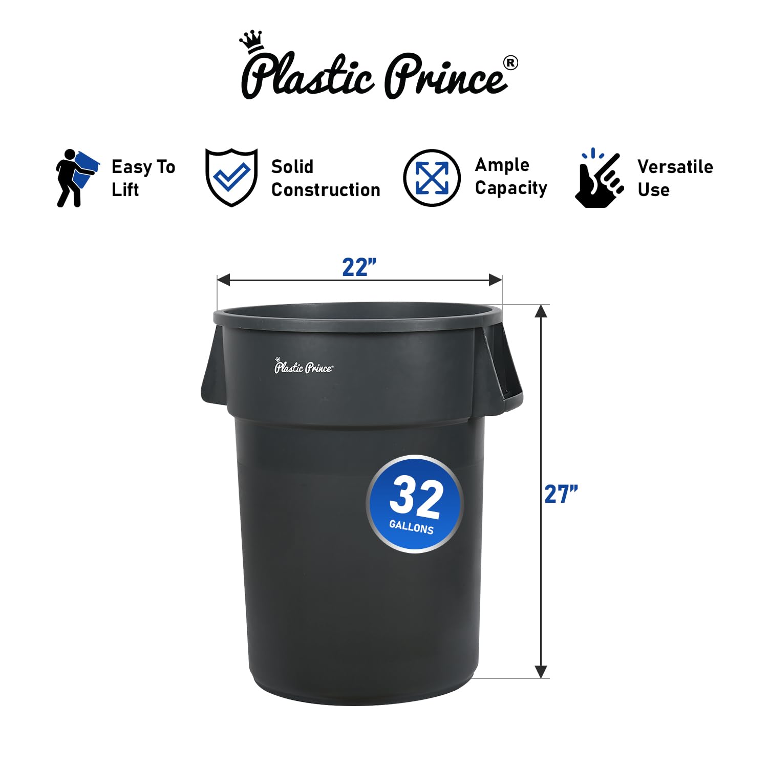 32 Gal Gray Round Trash Can