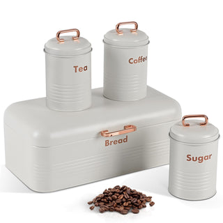 plexon metal bread box with tea coffee sugar container set off-white bread box for kitchen countertop with canister sets of 4