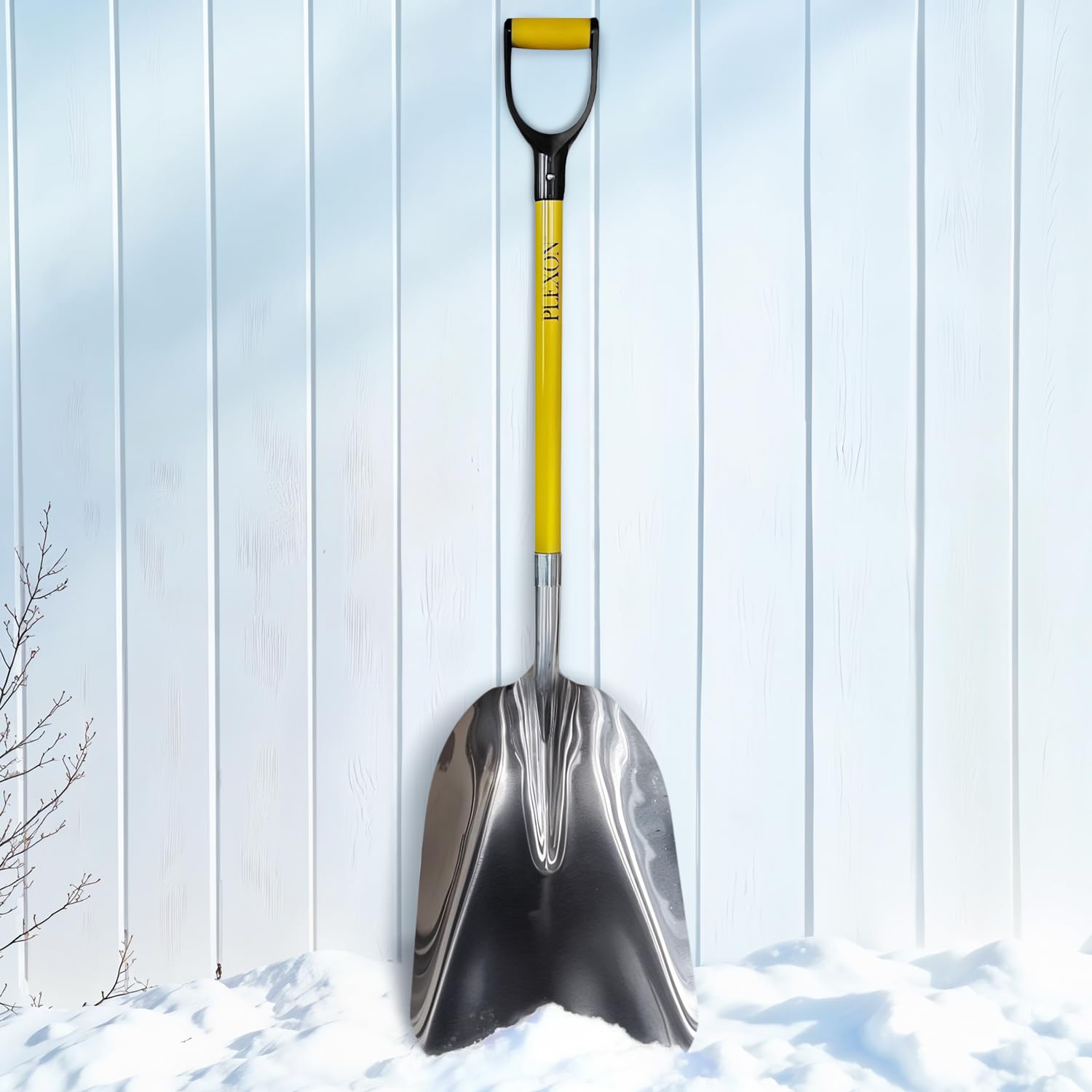 48" 12 Inch Aluminum Snow Scoop with Fiberglass Handle & Plastic D-Grip, Yellow