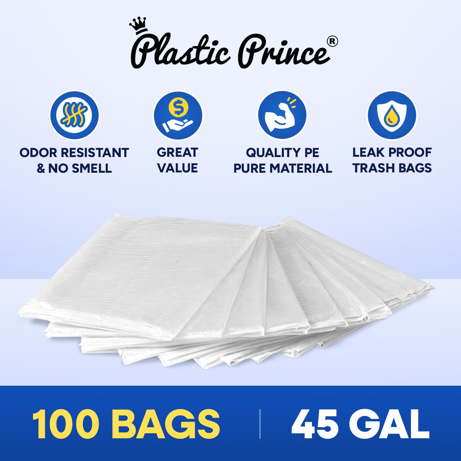 23" x 17" x 46" 45 Gal 3 Mil Clear Contractor Bags, 100/Case