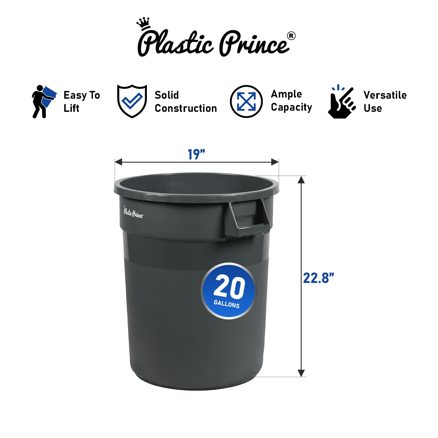 20 Gal Gray Round Trash Can