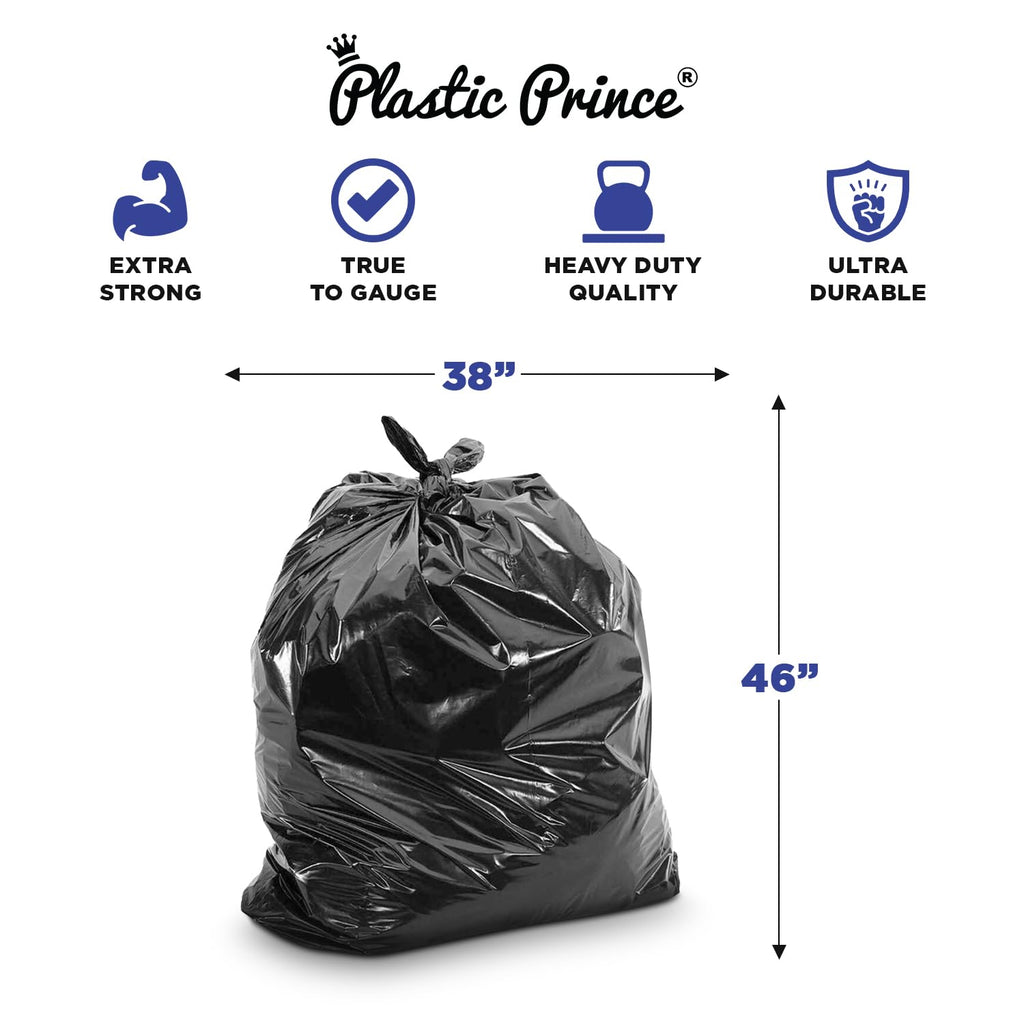 38" x 46" 44 Gal 2 Mil Black Trash Bags, 100/Case