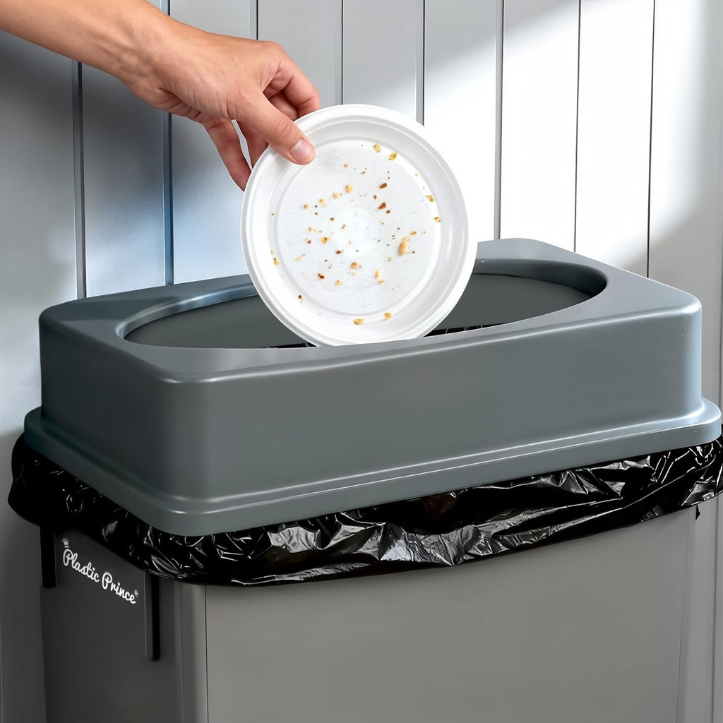 Plastic Prince 23 Gallon Slim Trash Can with Swing Lid Commercial Gray Rectangular Garbage Can with Drop Shot Lid Waste Bin with Double Flip Top for Restaurant Home Kitchen Office