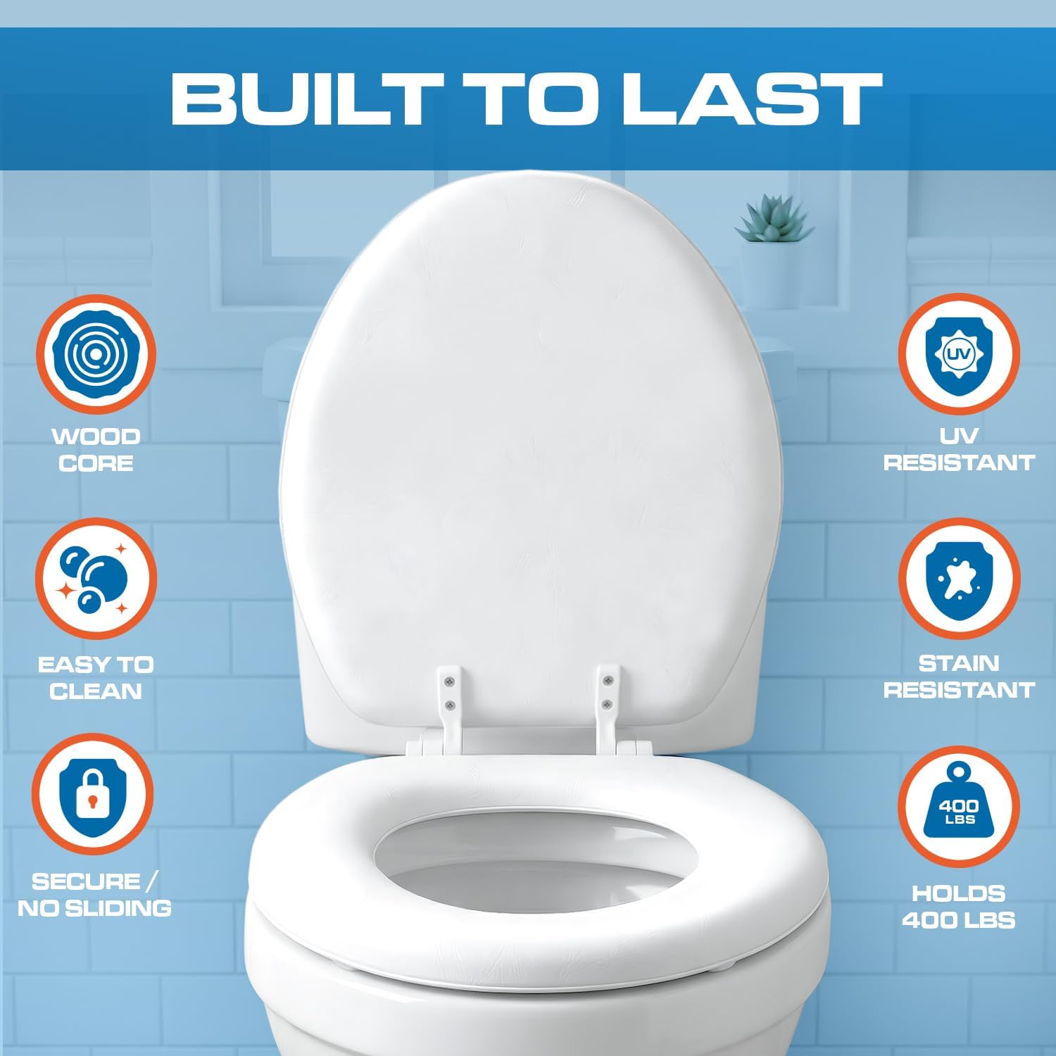 Plexon Round Soft Toilet Seat, Smooth Heavy-Duty Vinyl & Wood Core, Secure Hinge, White