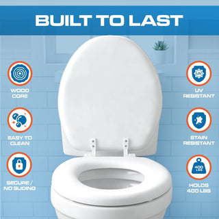 Plexon Round Soft Toilet Seat, Smooth Heavy-Duty Vinyl & Wood Core, Secure Hinge, White