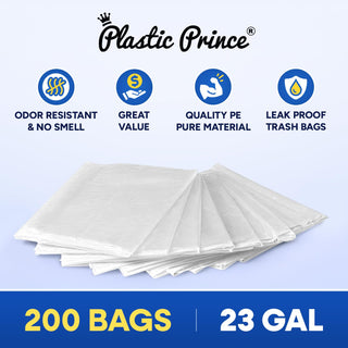 plastic prince 23 gallon trash bags 1 mil clear waste bags fits slim jim 23 gal trash cans 29 x 44 tall garbage trash can liners 200 pack