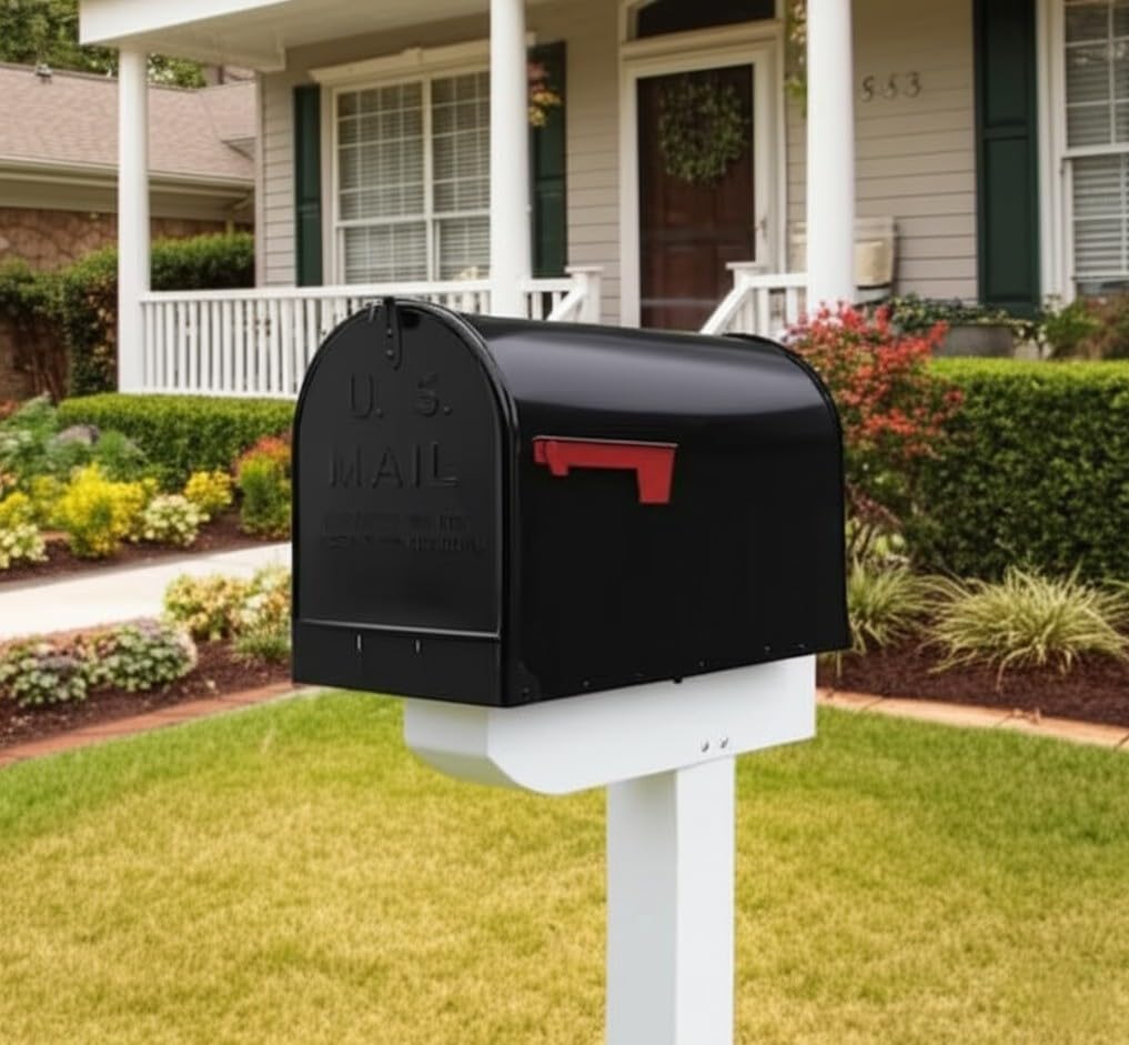 Plexon Jumbo Size Rural Mailbox, 3175 cu-in Capacity, Galvanized Steel, Powder-Coated, 15 in. H x 11.69 in. W x 24.82 in. L (Black, Extra Large)