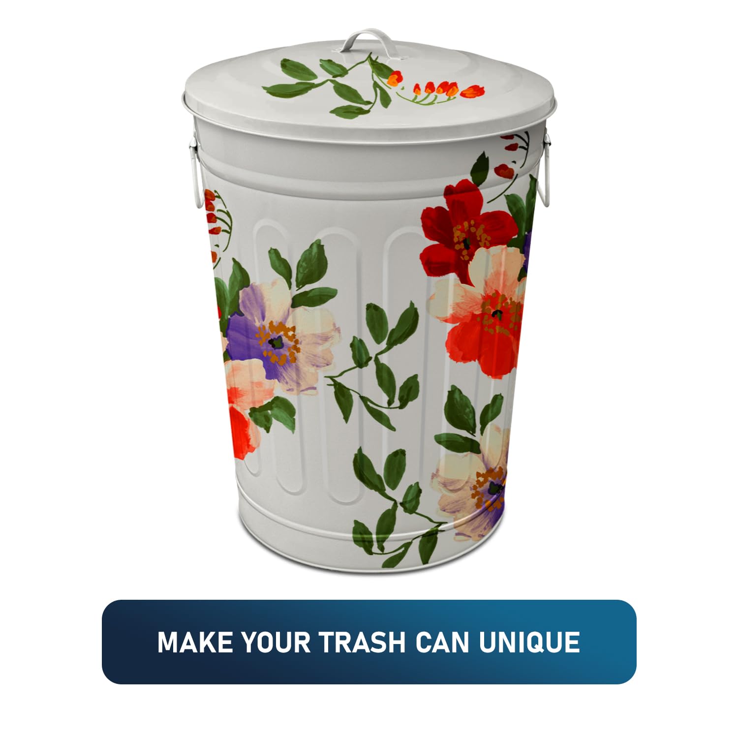 13-Gallon Beige Galvanized Steel Round Fire Resistant Trash Can with Lid - 7