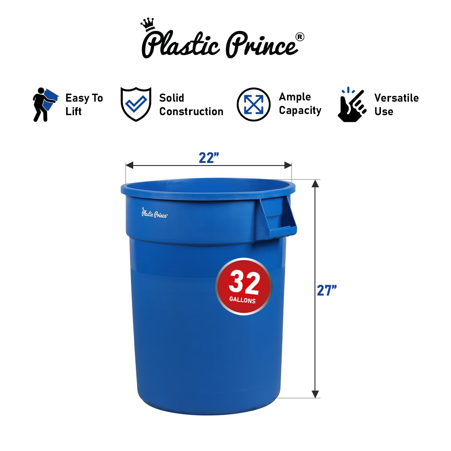 32 Gal Blue Round Trash Can
