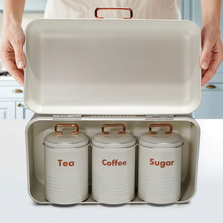 plexon metal bread box with tea coffee sugar container set off-white bread box for kitchen countertop with canister sets of 4