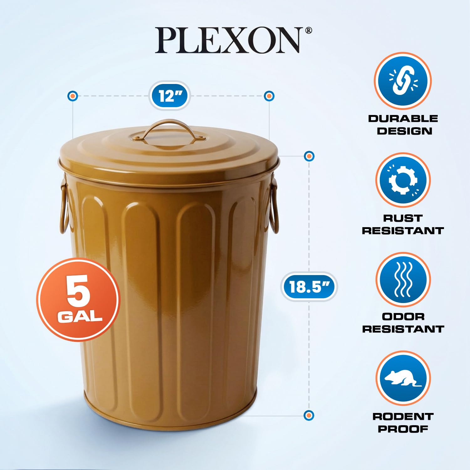 Plexon 5 Gallon Small Metal Trash Can with Lid Outdoor Galvanized Steel Bucket with Lid 5 Gal Storage Can for Dog Food Bird Seed Storage Container Rodent Pet Proof, Copper