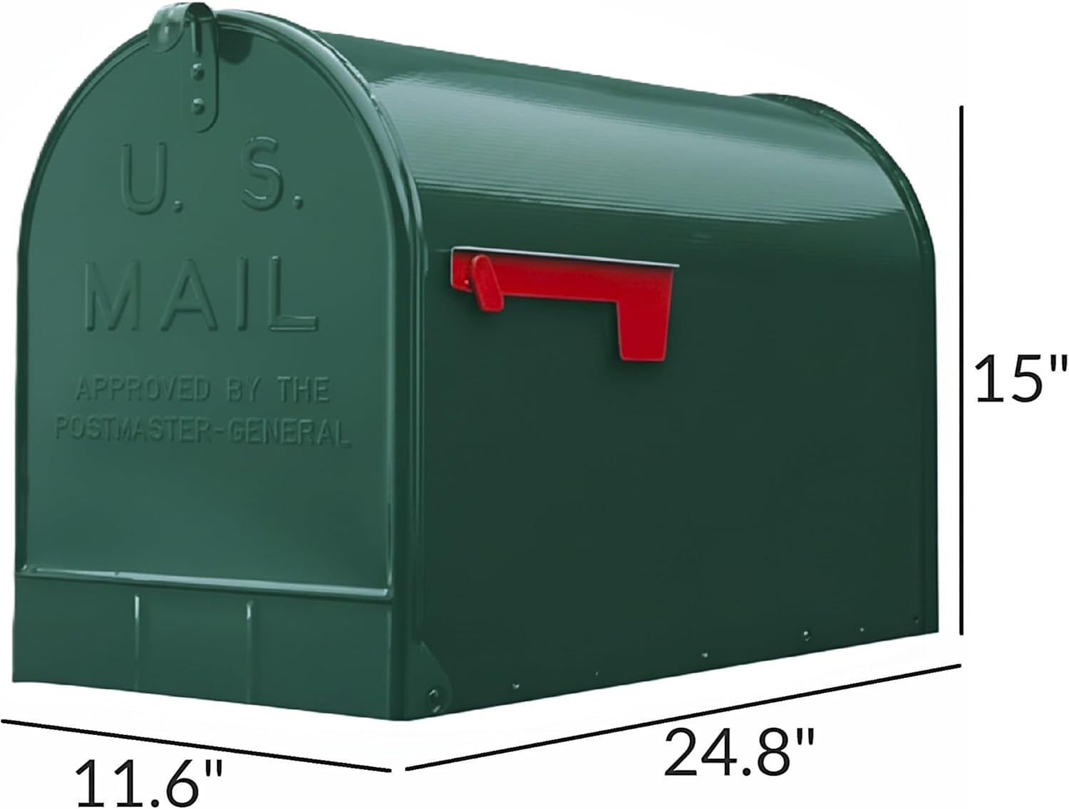 Plexon Jumbo Size Rural Mailbox, 3175 cu-in Capacity, Galvanized Steel, Powder-Coated, 15 in. H x 11.69 in. W x 24.82 in. L (Green, Extra Large)