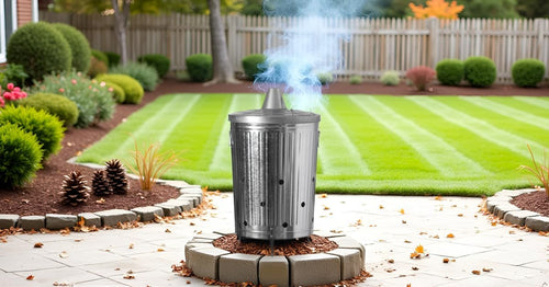 Plexon Metal Compost Bin Outdoor Burn Bin - Galvanized Trash Can with Lid Chimney and Vent Holes - Trash Burning Container Composter Incinerator for Garbage, 20 Gallon (Chimney Lid and Vent Holes)