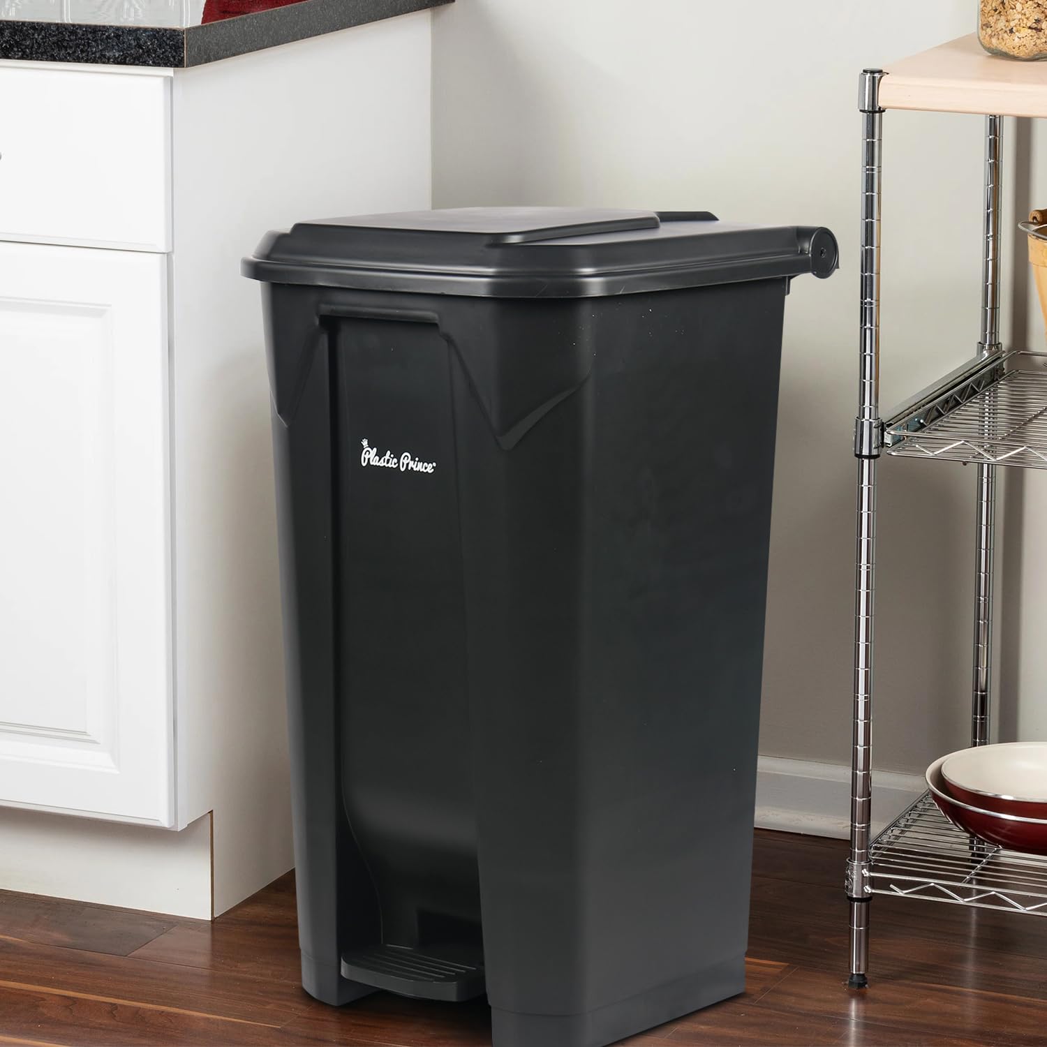 27 Gal Step-On Indoor Trash Can, Black