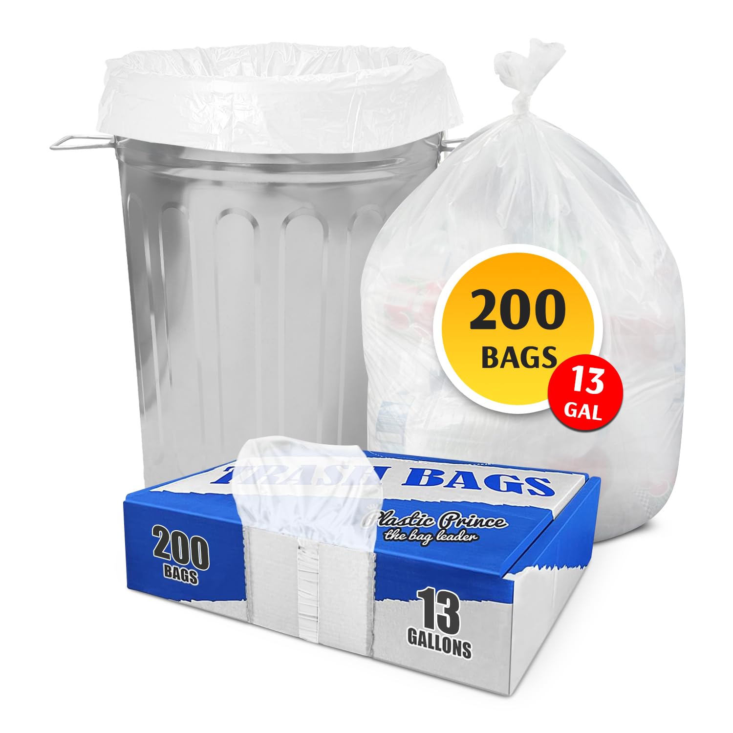15" x 9" x 31" 13 Gal 1.5 Mil White Heavy Duty Kitchen Bags, 200/Case