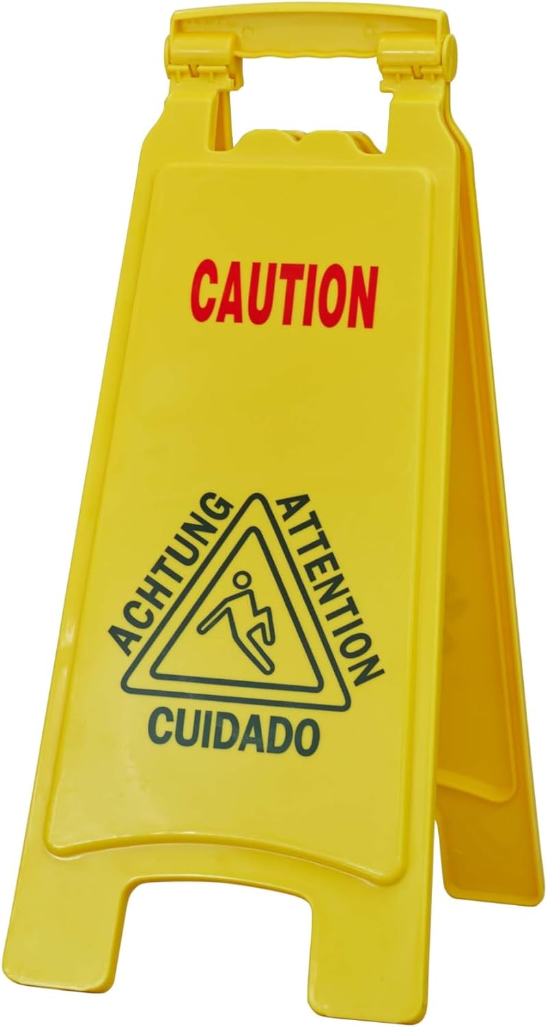 Caution "Wet Floor" Sign, Bright Yellow, Slippery When Wet A-Frame Sign