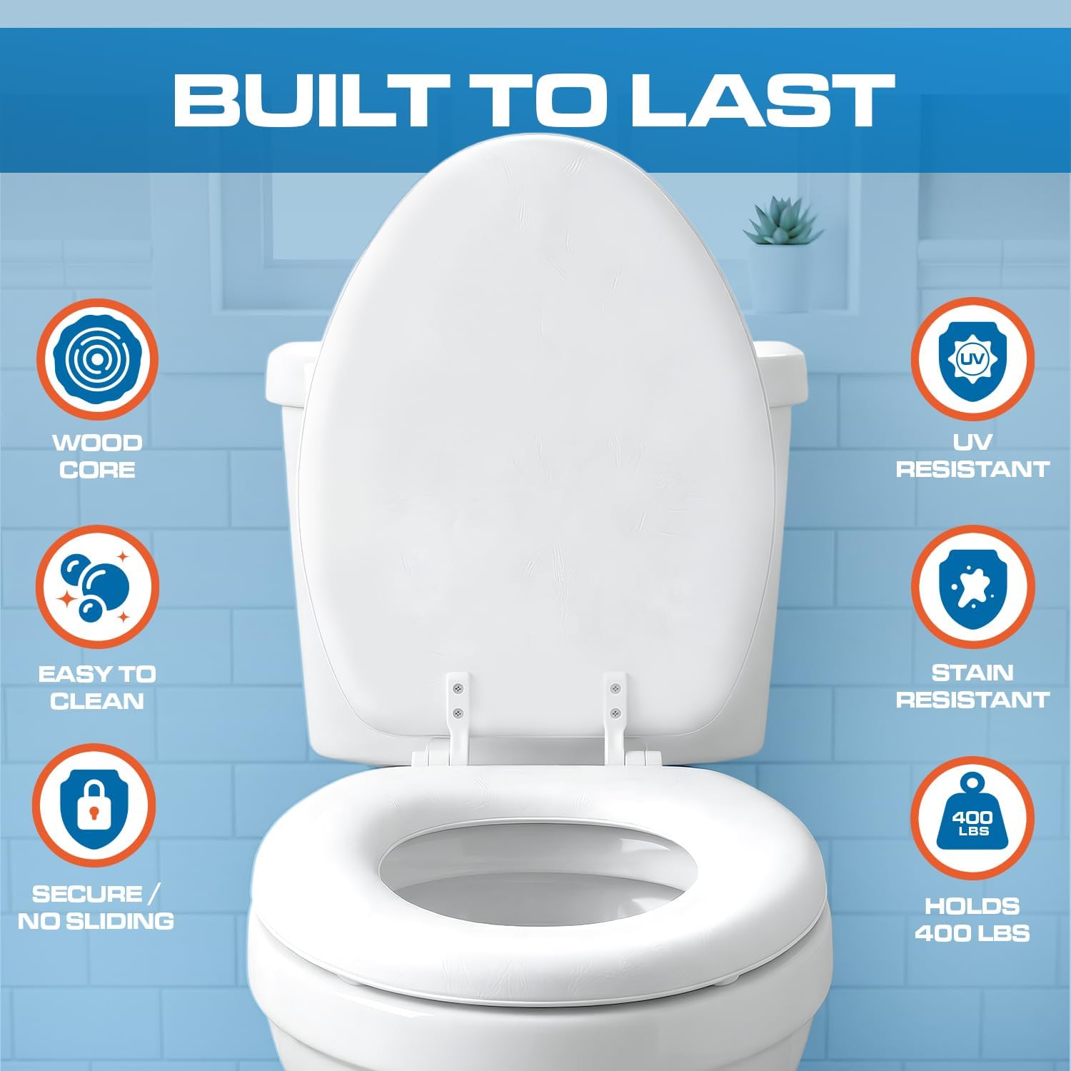Plexon Elongated Soft Toilet Seat, Smooth Heavy-Duty Vinyl & Wood Core, Secure Hinge, White
