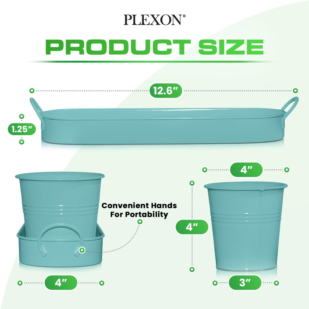 Set of 3 Tiffany Blue Metal Garden Planters with Tray