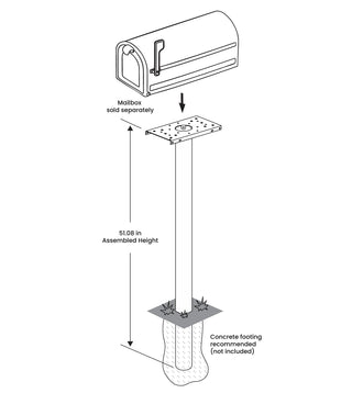Plexon In-Ground Mailbox Post, 51in. Powder Coated, Black, Galvanized Steel