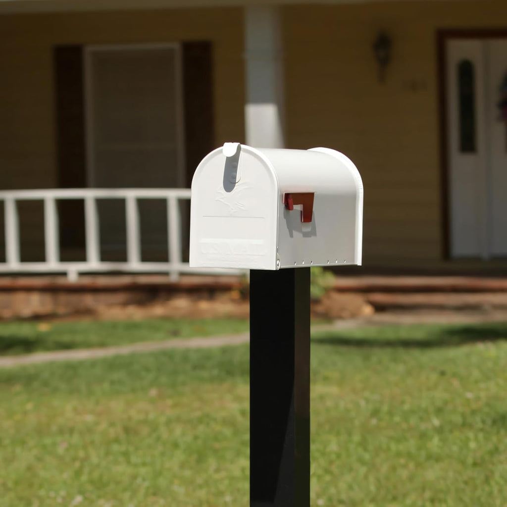 Plexon Mailboxes Classic Post Mount Mailbox - 20" L x 8.9" H x 6-7/8" W, Galvanized Steel, White, Rust-Resistant Powder Coated Finish