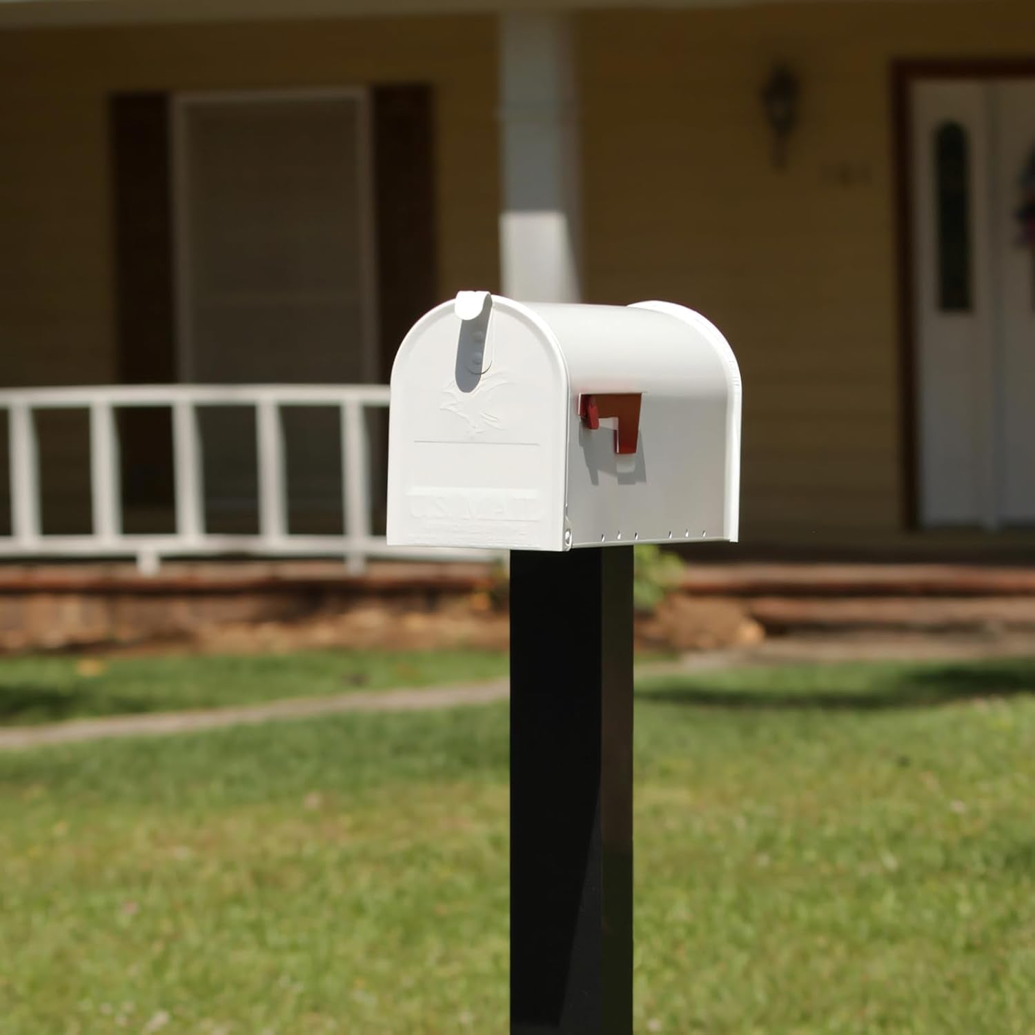 Plexon Mailboxes Classic Post Mount Mailbox - 20" L x 8.9" H x 6-7/8" W, Galvanized Steel, White, Rust-Resistant Powder Coated Finish