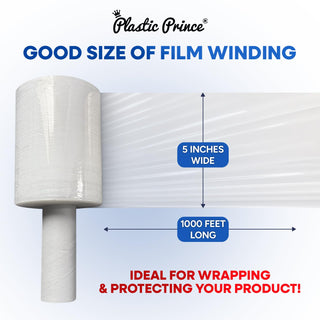 plastic prince 5 plastic wrap clear packing tape with dispenser for moving boxes shipping tape refills shrink wrap stretch film with handles 1000' roll 100 gauge thick 500% stretch ability 12 pack