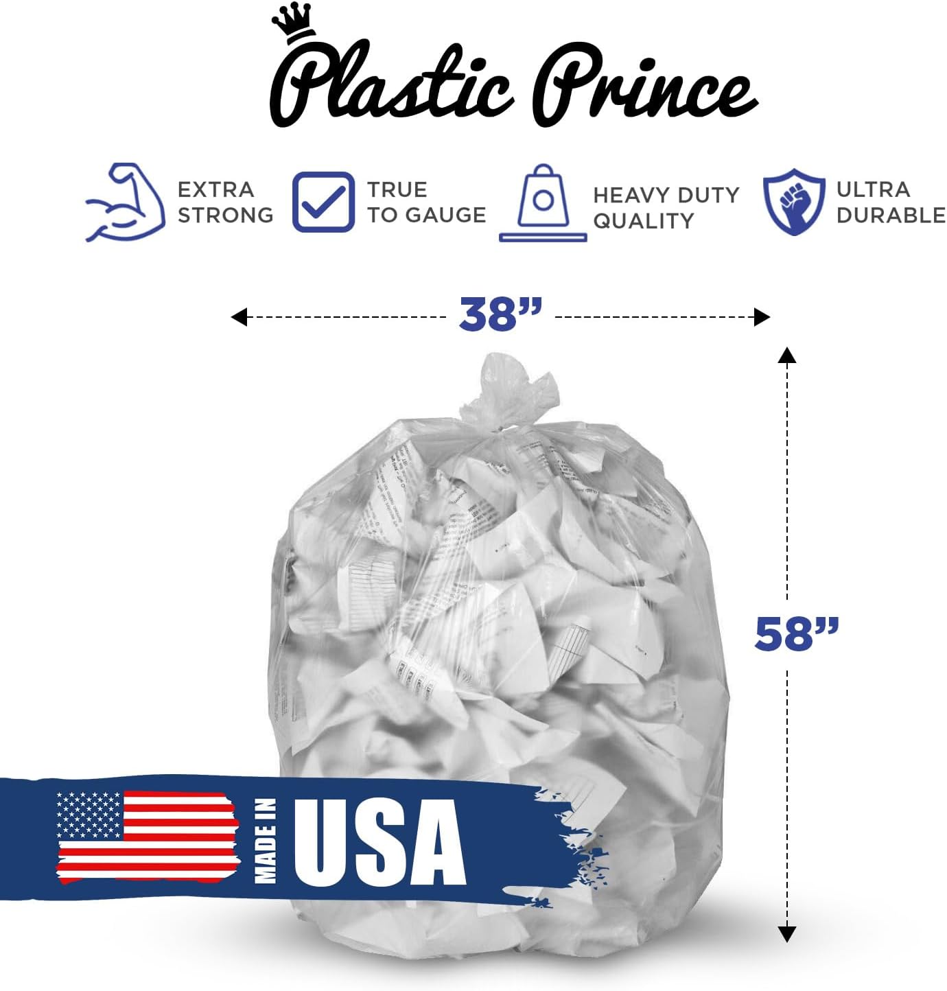 38" x 58" 55 Gal 1.2 Mil Clear Trash Bags, 100/Case