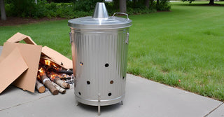 Plexon Incinerator Burn Barrel for Outside for Burning Trash Leaf - Metal Burn Can Cage Bin Container - Fire Can Paper Burner Outdoor, Chimney Lid and Ventilation Holes, Galvanized Steel, 31 Gallon
