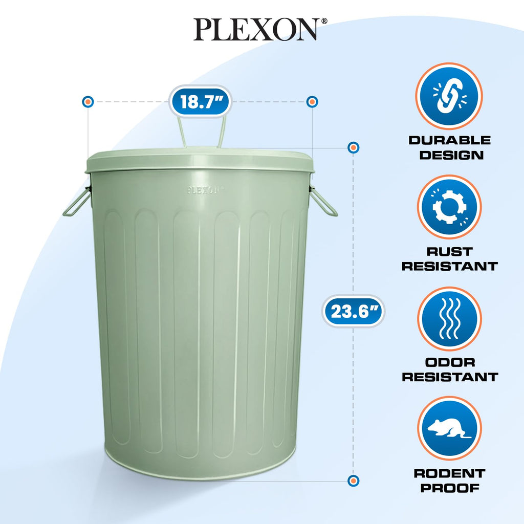 20-Gallon Green Galvanized Steel Round Trash Can with Lid