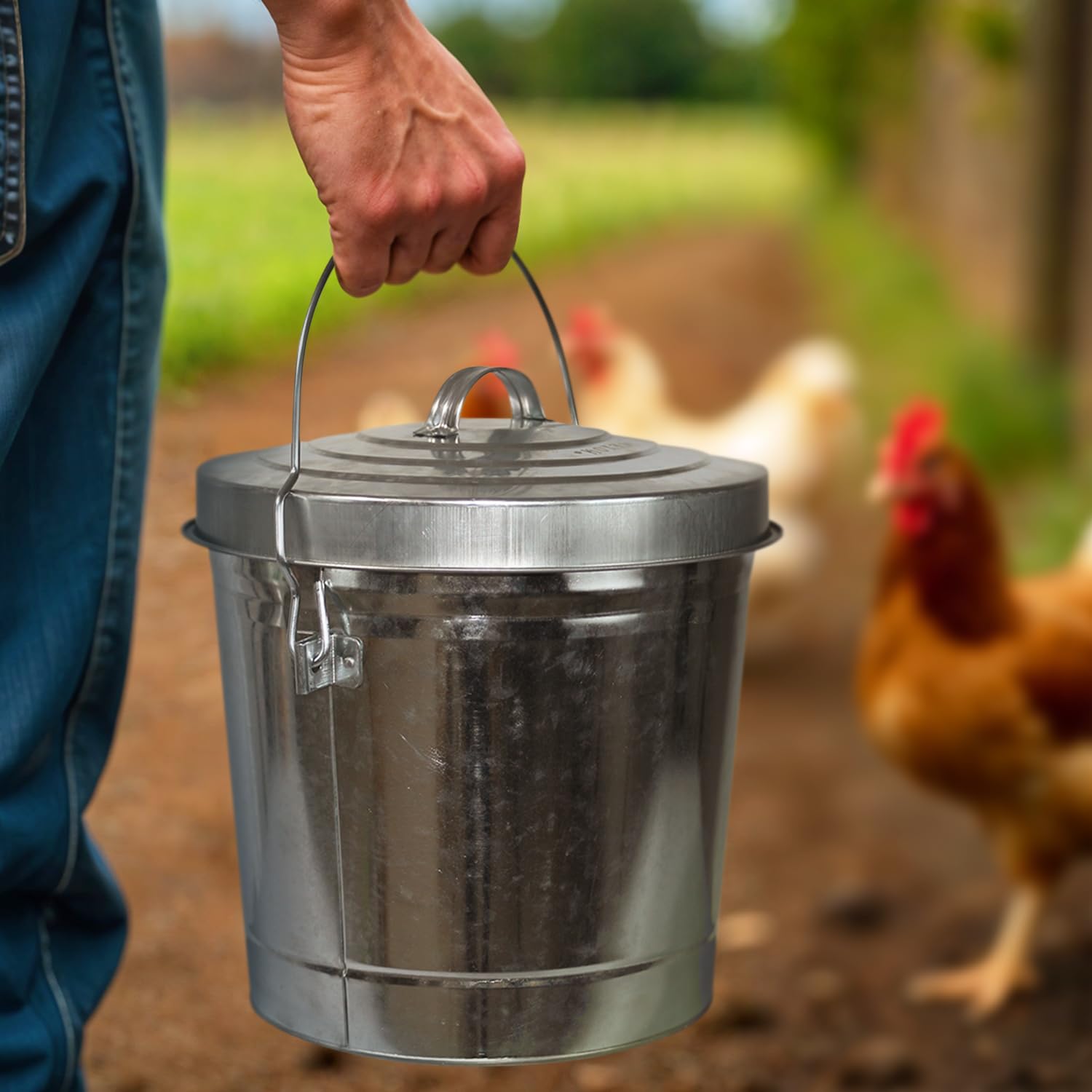 6-Gallon Galvanized Steel Round Fire Resistant Trash Can with Lid